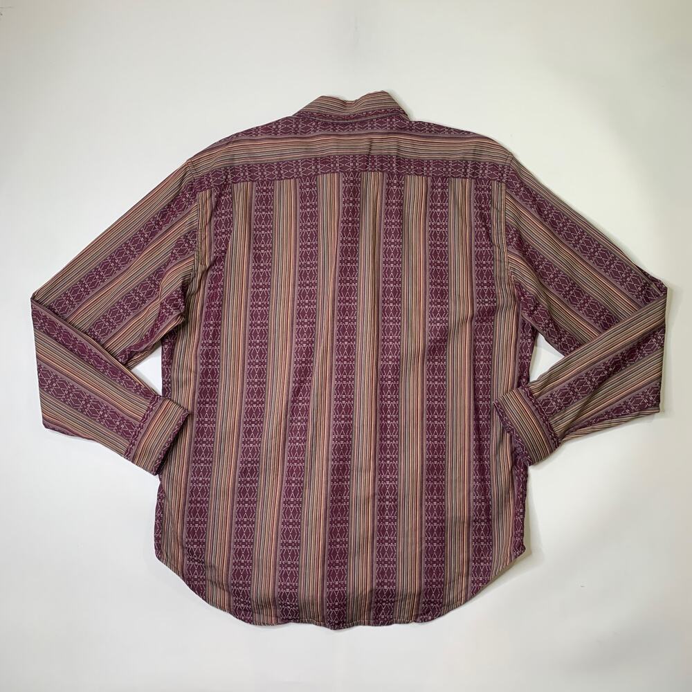 Robert Graham Shirt Mens Extra Large Garnet Flip Cuff Embroidered Striped Cotton - Picture 7 of 9